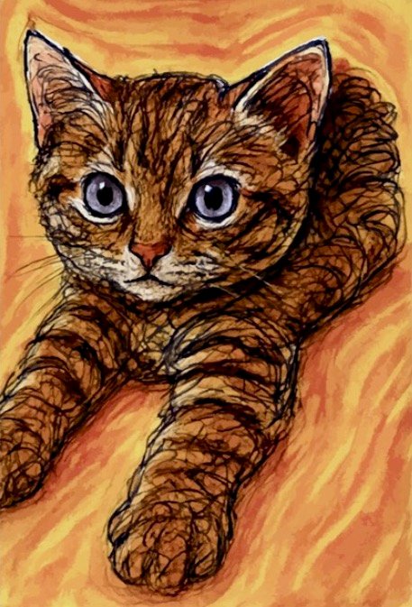 Cleo, an illustrated ginger kitten art card