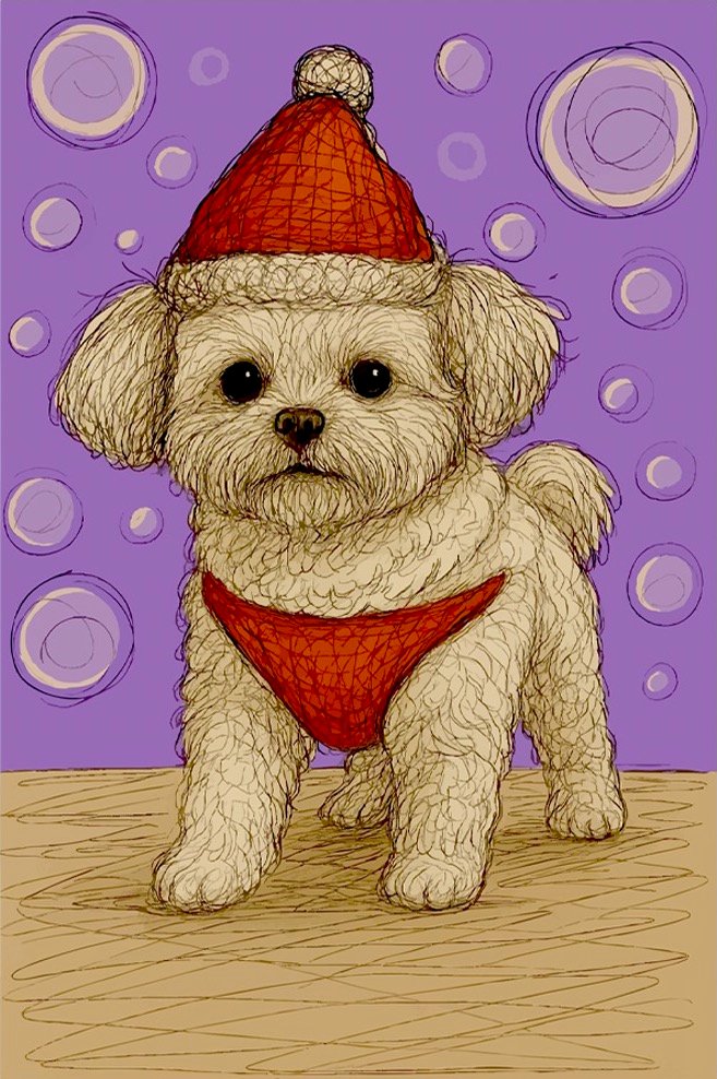 Pip, illustrated holiday pup greeting card